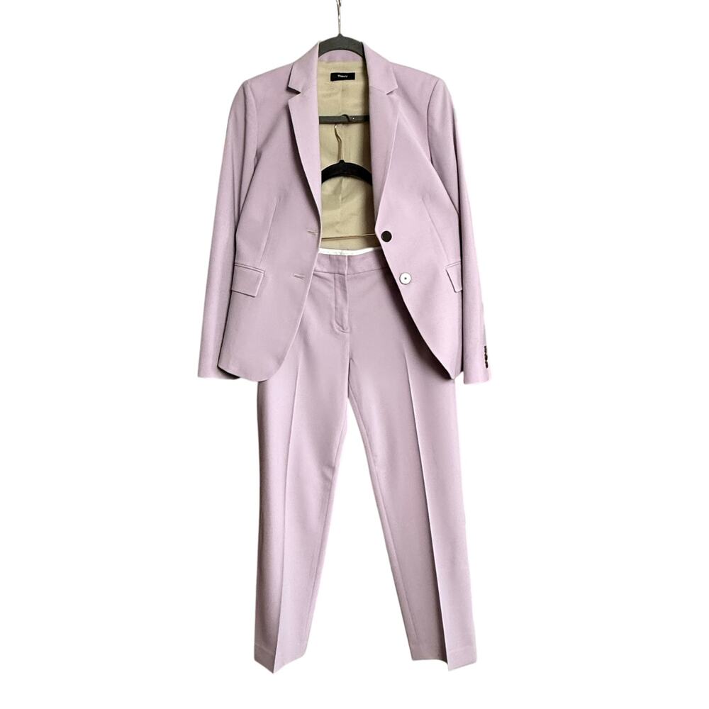 Theory Suit Set Wool in Lavender Tailored Blazer Size 2 & Pants Size 4 Stretchy - Picture 4 of 12